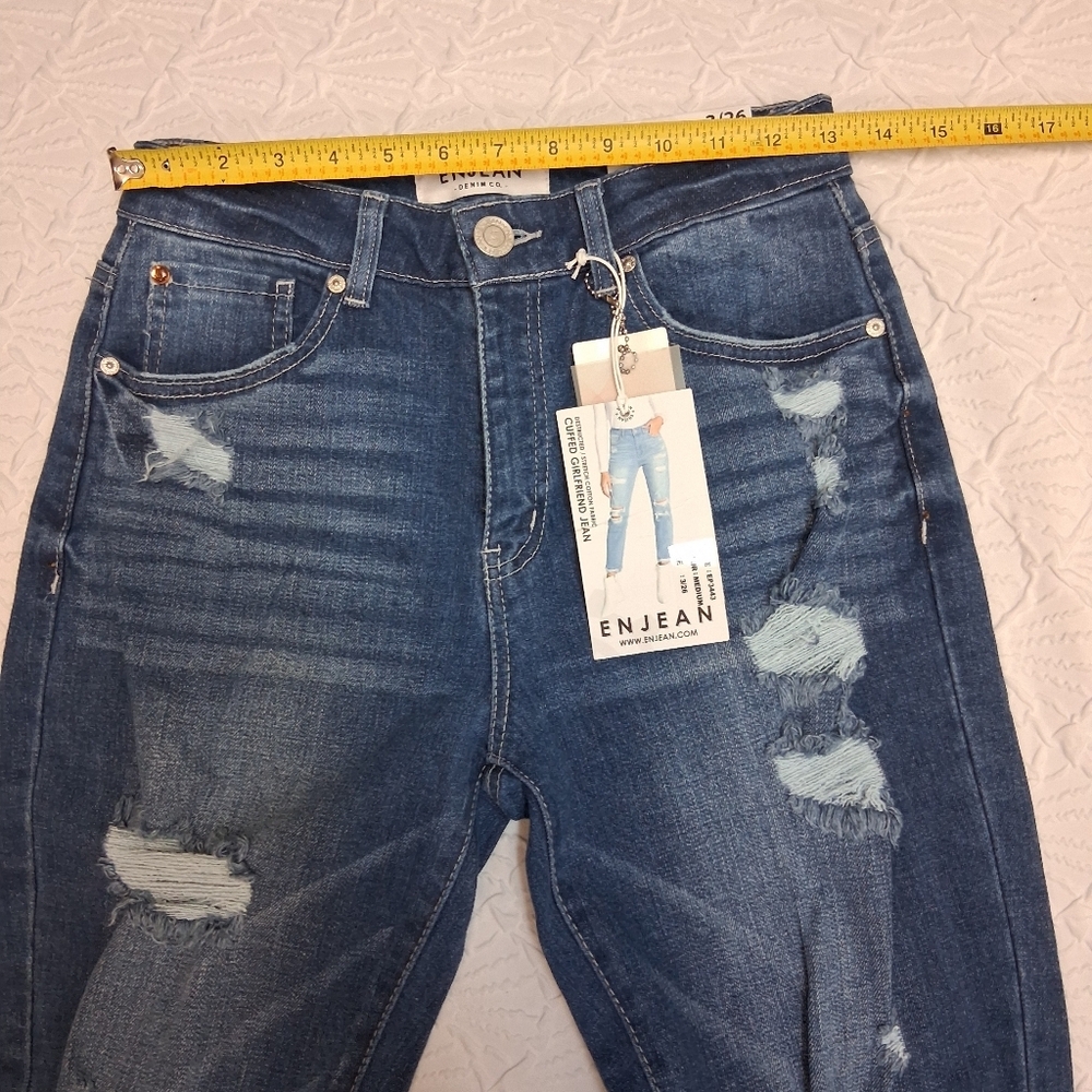 ENJEAN NEW Jeans Size 3 Women's Skinny Distressed Jeans - Medium Blue - Picture 10 of 16